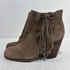 Vince‎ Camuto Harlin Ankle Bootie Suede Fringe Taupe Brown Size 10M Western EUC